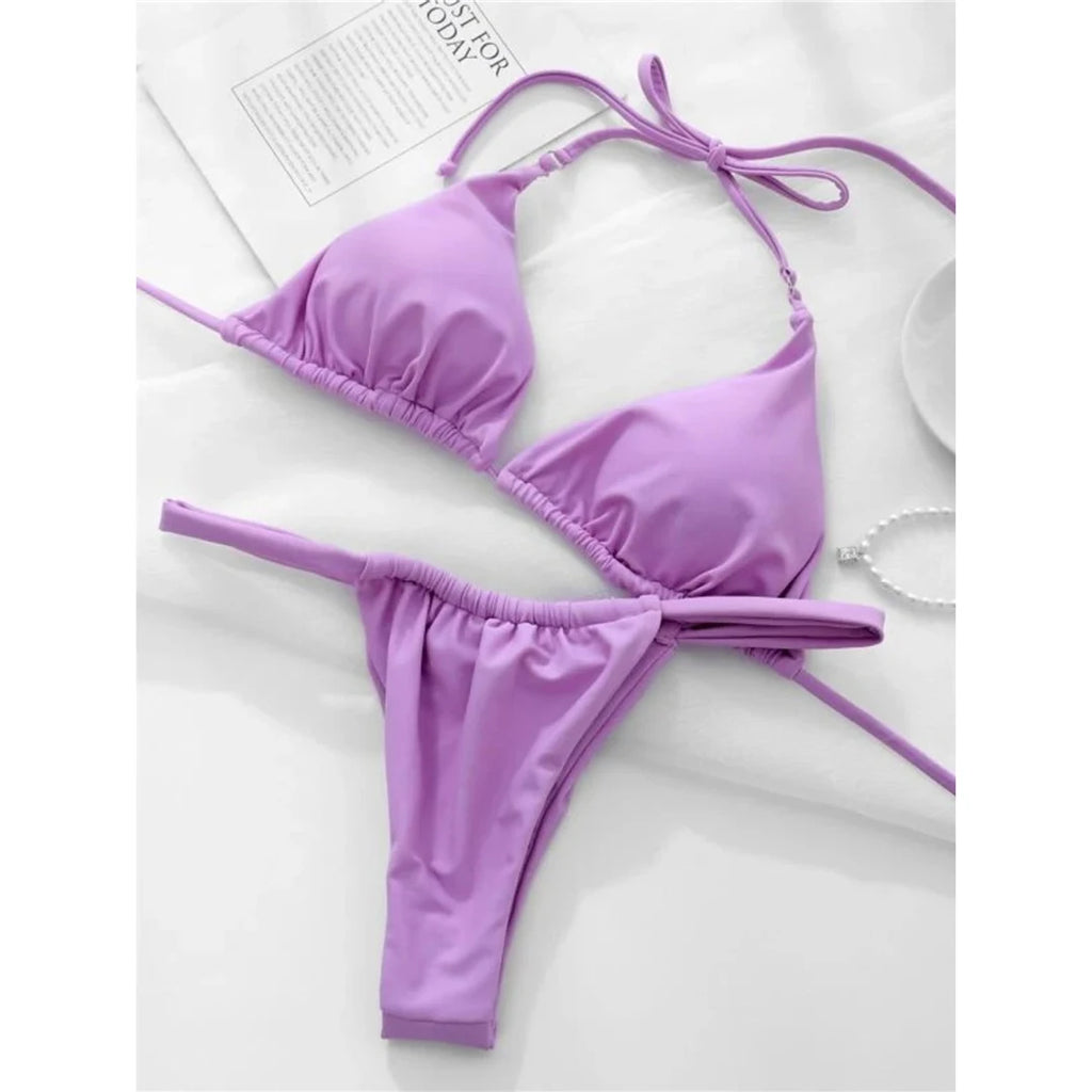 Women’s Halter High‑Leg Bikini Set – Sexy Two‑Piece Swimsuit in 14 Colors, V4010 Summer Beachwear
