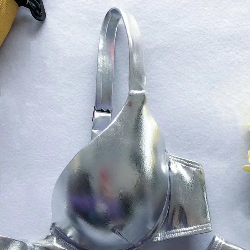 Metallic Push‑Up Thong Bikini
