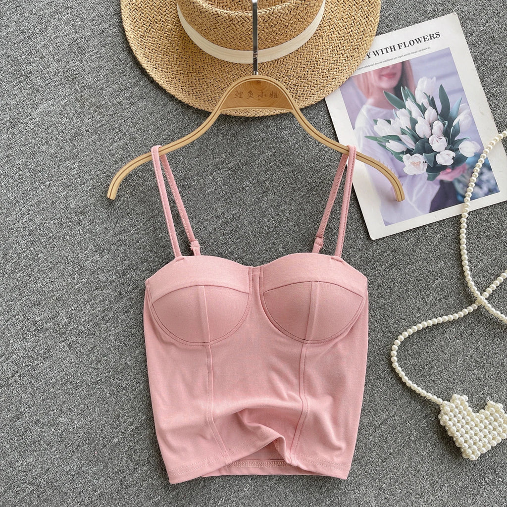 Women Chic Solid Camis Slim Corset Tank Top Basic Sexy Korean Fashion Off Shoulder Summer Women Crop Top