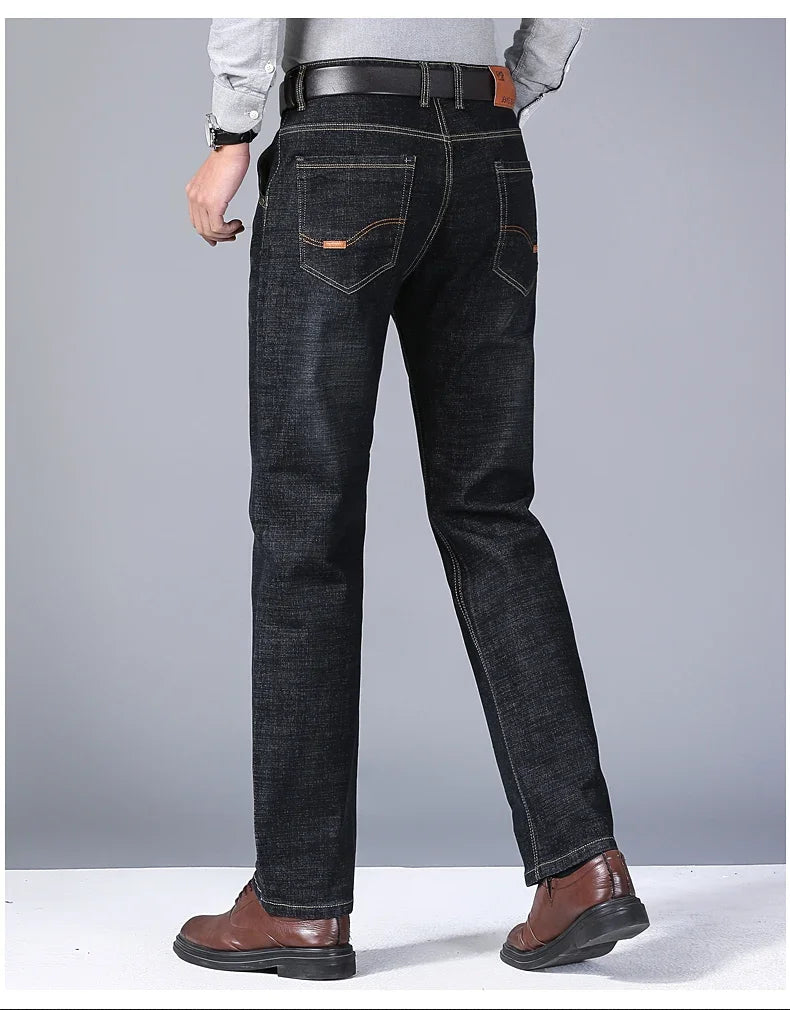 Straight‑Leg Micro‑Elastic Jeans