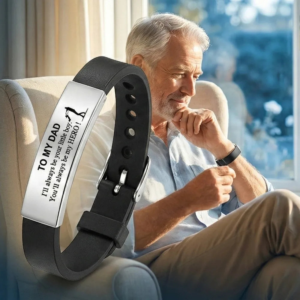 Inspirational Quote Bracelet for Father – Stainless Steel Adjustable Wristband Gift for Men