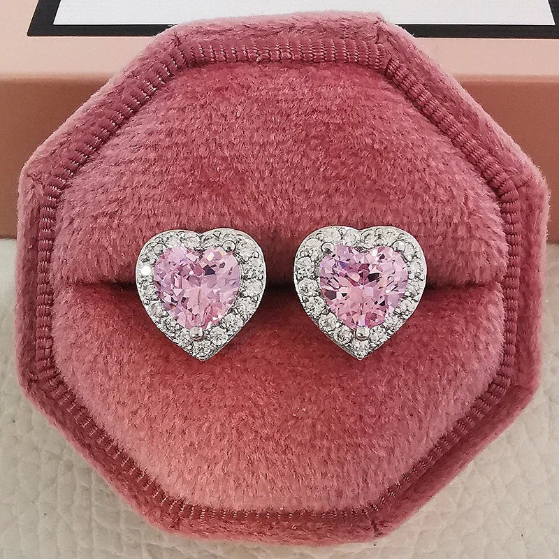 2025 New Arrivals Fashion Luxury silver color korean Zircon Stud Pink Earing Earrings For Women Girl Party Gift Jewelry Z7
