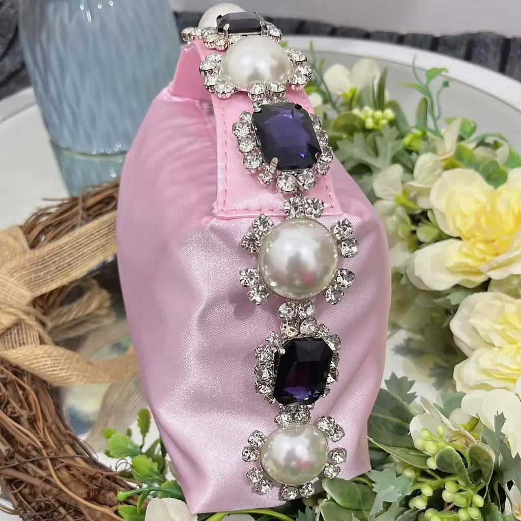 Luxury Designer Pearl Beaded Satin Hobo Bag Women Handbag Rhinestone Diamond Evening Bag Wedding Party Clutch Purse Shoulder Bag