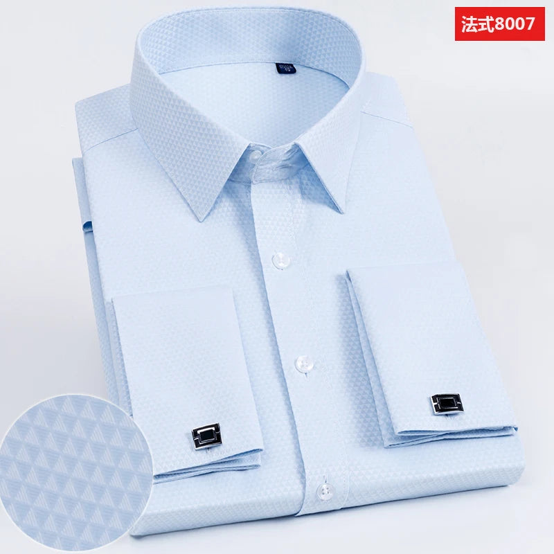 Men’s French Cufflink Slim‑Fit Business Shirt