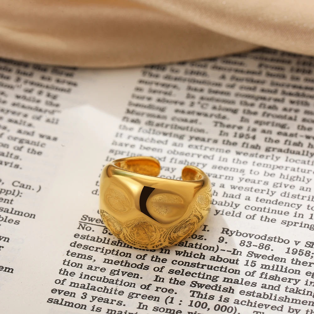 Vintage Stainless Steel Rings for Women Punk Chunky Irregular Smooth Adjustable Open Ring Jewelry Weddings Gifts