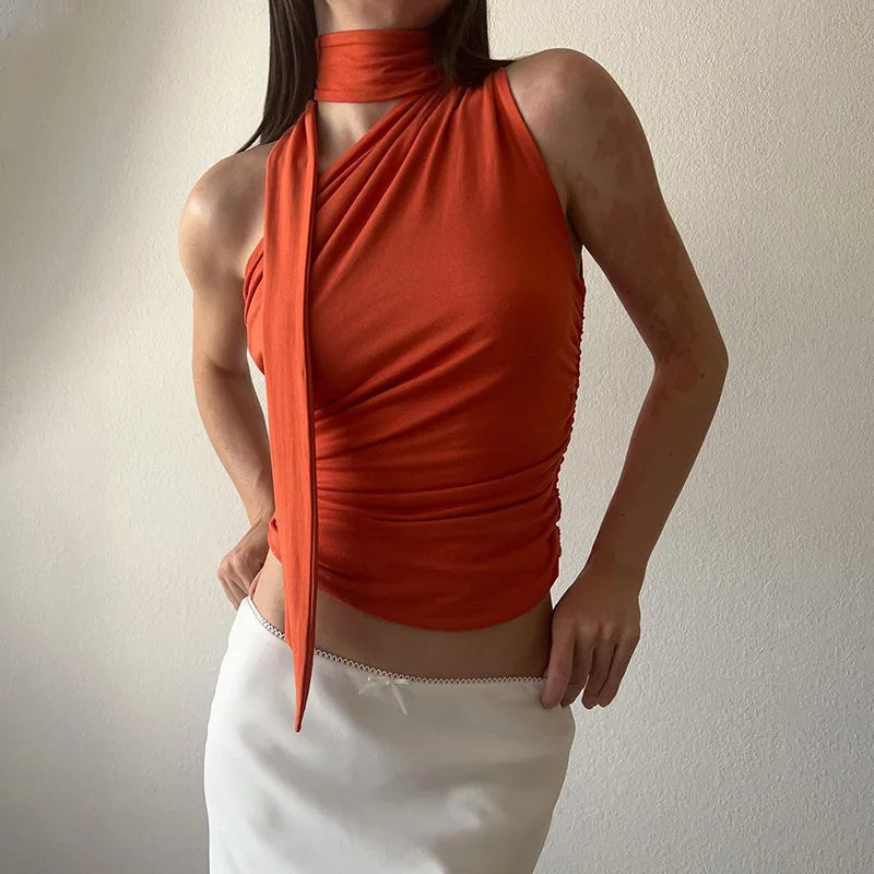 Women’s Backless Halter Crop Top – Sexy Off‑Shoulder Y2K Sleeveless Summer Tank for Club & Casual Wear