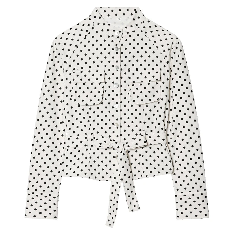 Elegant Polka‑Dot Jacket & Capri Pants Set