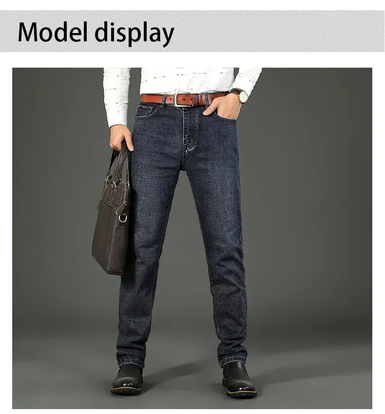 Men’s Straight Stretch Jeans – Business‑Casual Work Denim Pants | Classic Blue & Black