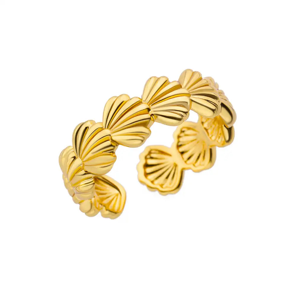 Minimalist Textured Stainless Steel Geometric Rings – Gold Open Adjustable Couple Ring for Women & Men