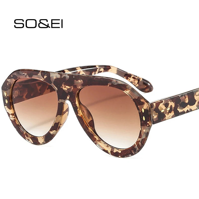 SO&EI Ins Popular Fashion Pilot Sunglasses Women Shades UV400 Retro Rivets Decoration Gradient Trending Men Round Sun Glasses