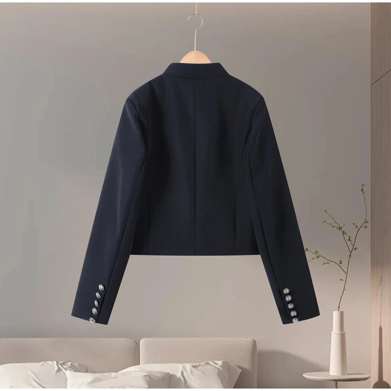 Napoleon Golden Short Jacket Women Vintage Stand Collar Long Sleeve Cropped Jackets 2026 Spring New Lady Outwear High Street