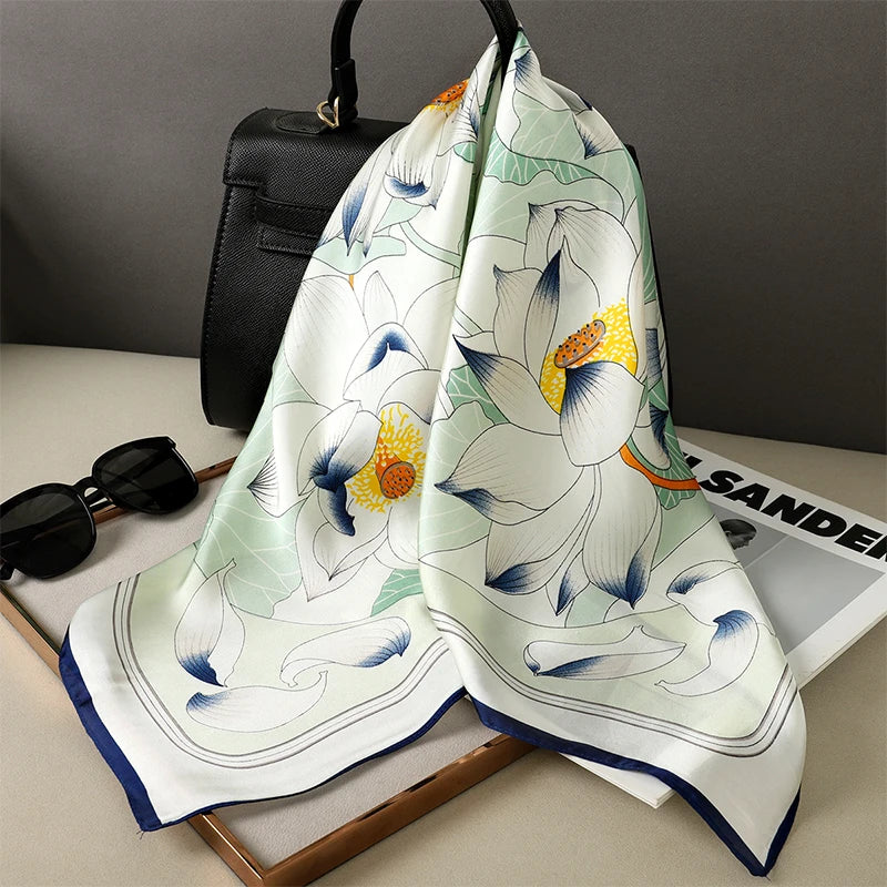 Luxury Brand Square Silk Scarf Women Hairband Design Printed Small Satin Shawls Foulard Neckerchief Female Headbands Bandana