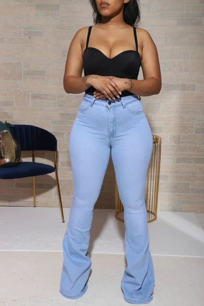 Women's Jeans Elastic High Waisted Slightly Flared Horseshoe Pants for Women