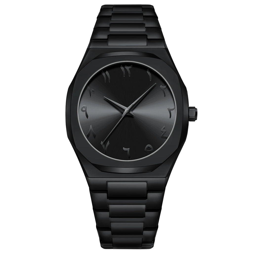 Modern minimalist personality creative all-black men's watch Arabic digital sports leisure alloy men's watch unique design watch