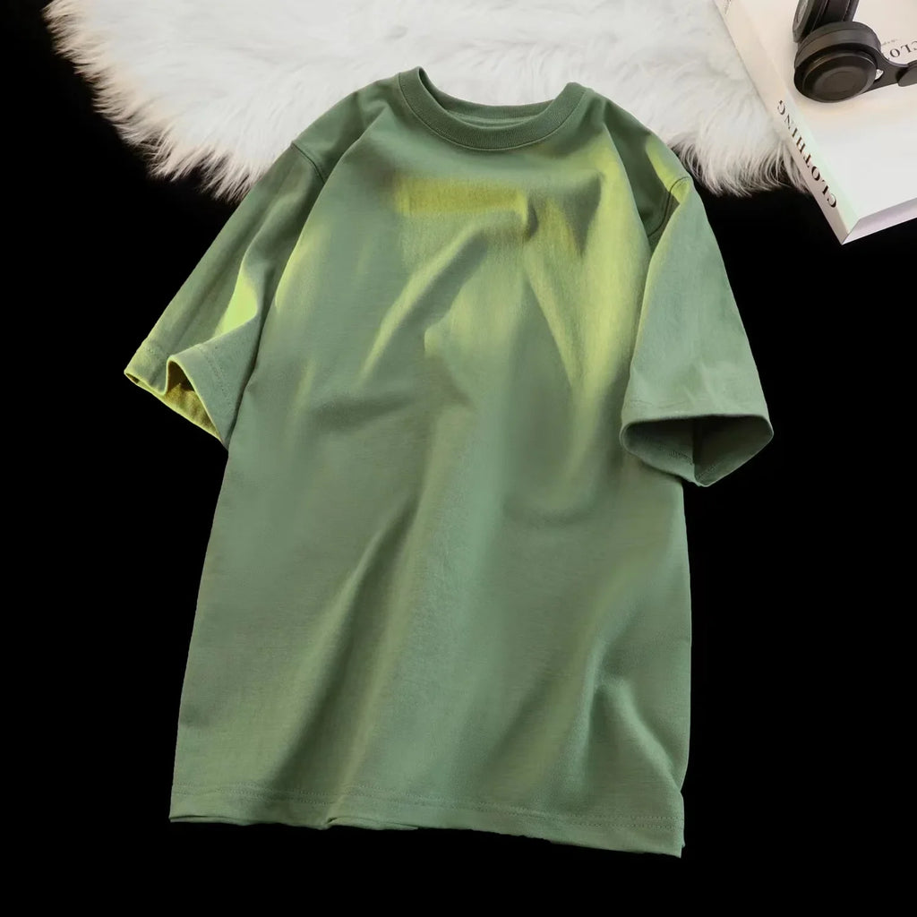 Heavyweight Pure Cotton Oversized T‑Shirt – Tianqing Color Unisex Summer Loose‑Fit Streetwear Tee