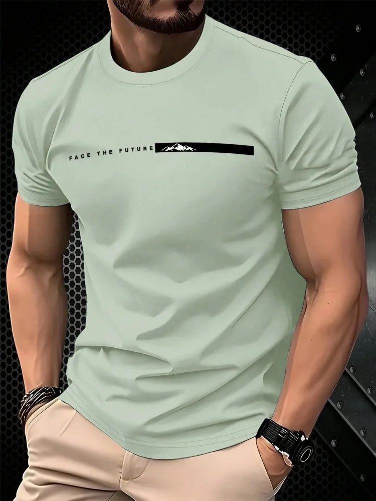 Men’s Oversized Letter‑Print T‑Shirt – Summer Loose Fit Sports Casual Short Sleeve Top