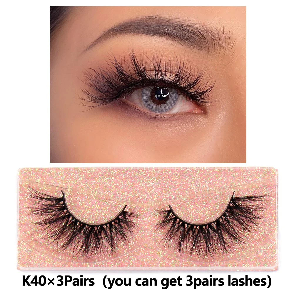 FOXESJI 3Pairs 3D Mink Lashes Fluffy Wispy Soft Corss Mink Fake Eyelashes Reusable Lash Extension Thick False Eyelashes Makeup