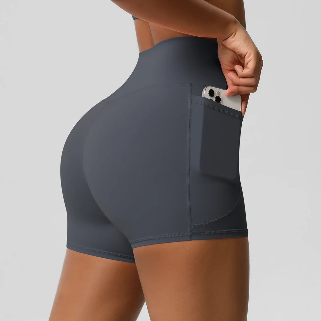Women’s Seamless High Waist Sports Shorts with Pockets