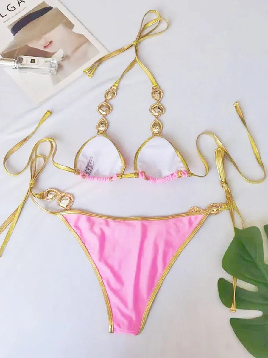 Halter Crystal Rhinestone Bikini
