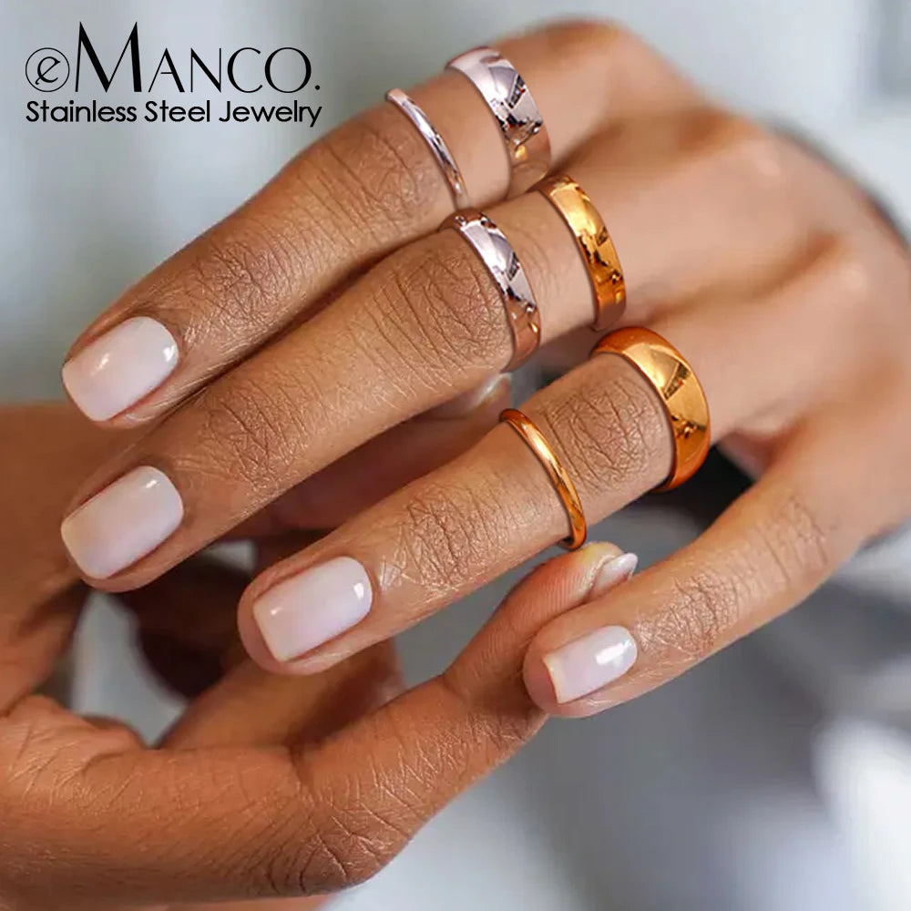 eManco Simple Stainless Steel Women's Rings Gold-plated Round Ring Girl's Jewelry Gift Factory Outlet