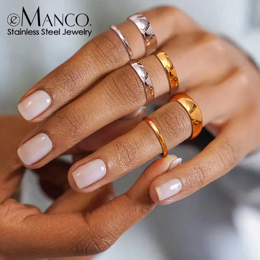 eManco Simple Stainless Steel Women's Rings Gold-plated Round Ring Girl's Jewelry Gift Factory Outlet