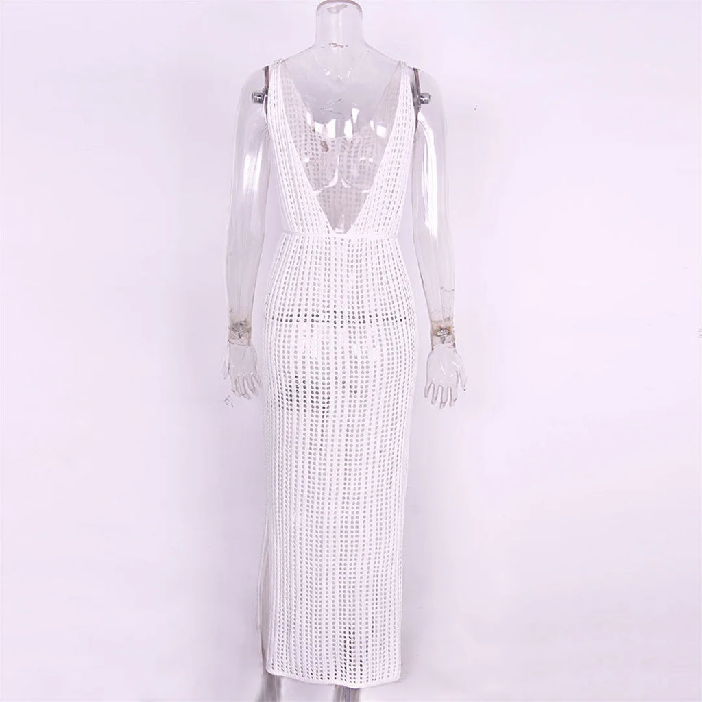 Women’s Backless Hollow‑Out Crochet Beach Cover‑Up