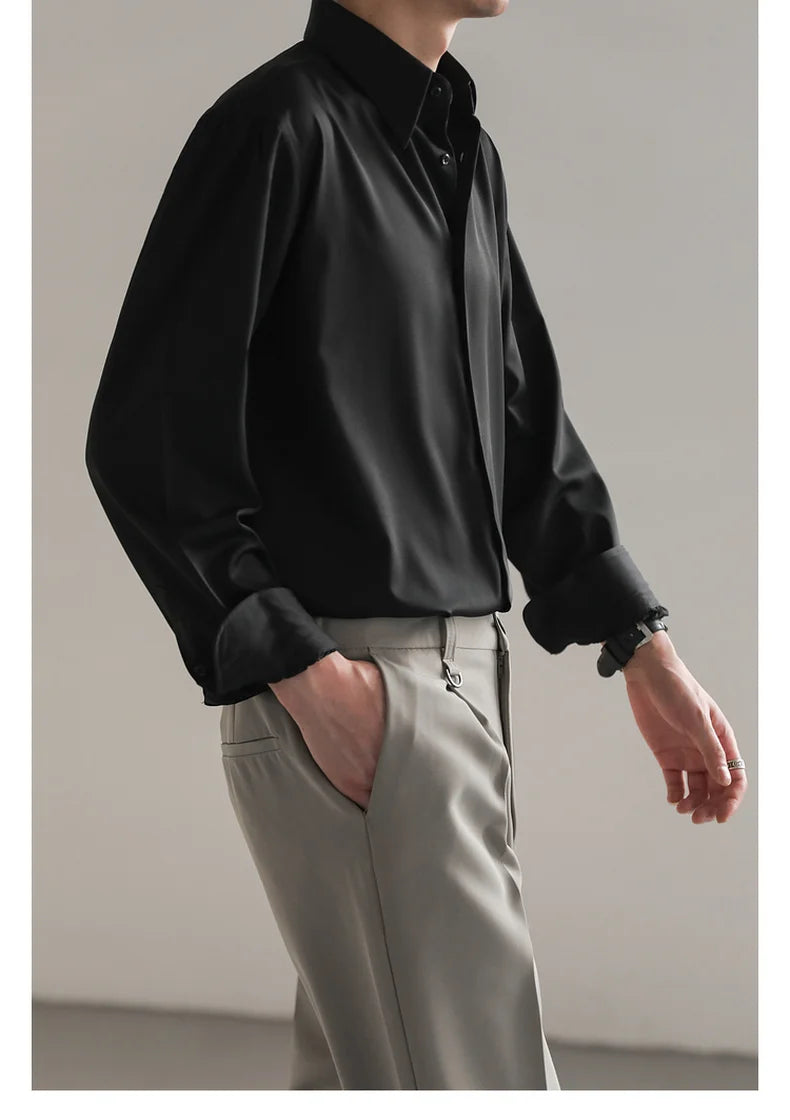Korean Loose Ice‑Silk Shirt