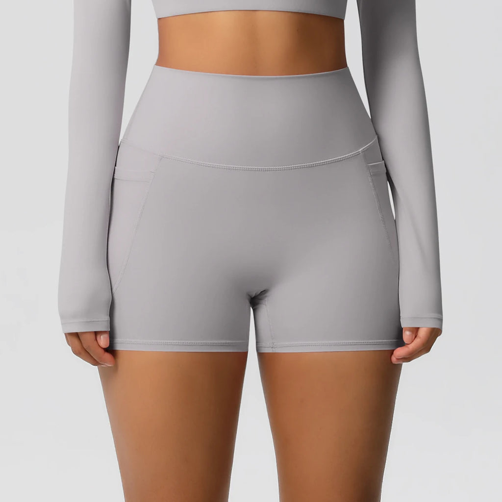 Women’s Seamless High Waist Sports Shorts with Pockets