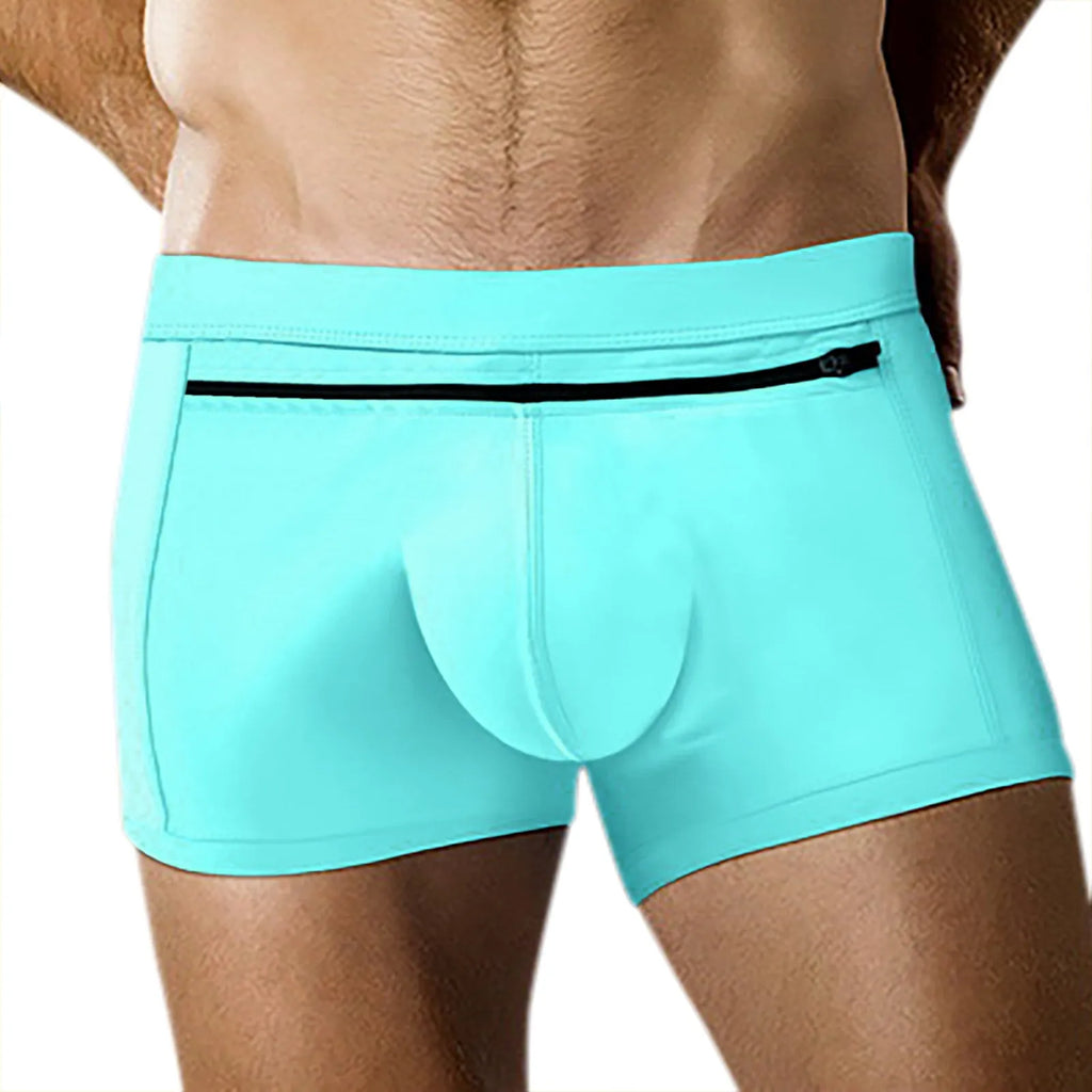 Men’s Summer Swim Boxer Shorts – Breathable Zipper‑Design Sporty Swimming Trunks Beachwear