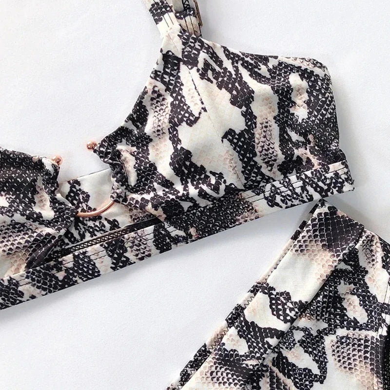 Snake‑Print Hollow‑Out Bikini