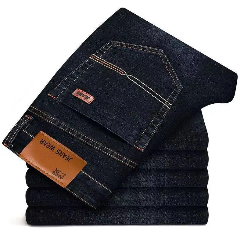 Straight‑Leg Micro‑Elastic Jeans
