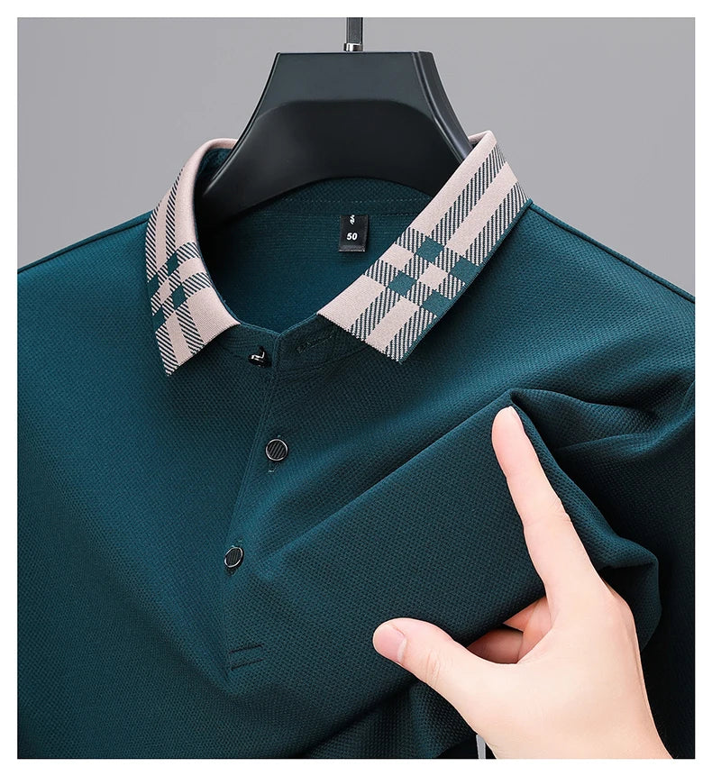 Men’s Light‑Luxury Long‑Sleeve Striped Polo Shirt