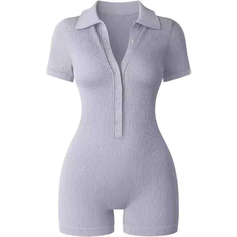 Sports Jumpsuit Solid Color Sheath Women's Yoga Jumpsuit Ribbed V-Neck Stretch Waist Bodycon Playsuits Rompers High Waist