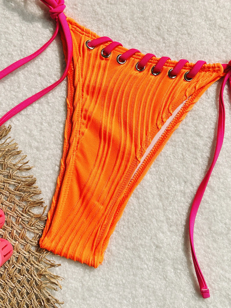 Halter Wrinkled Weave Bikini Set Women Swimwear Female Swimsuit Two Pieces Bikini Set Brazilian Bathing Suit Swim Beach Wear