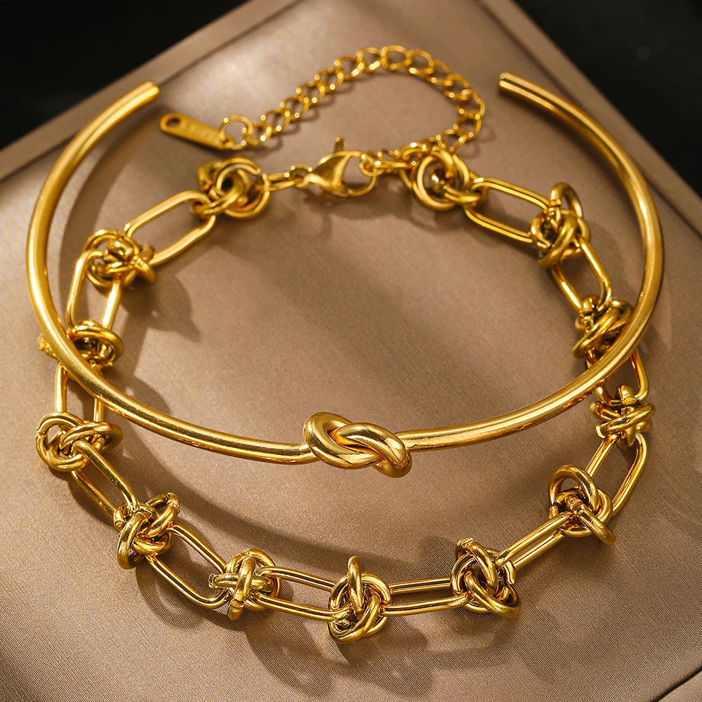 Stainless Steel Bracelet 2 Pieces Popular Creative Knotted Bracelet Vintage Design Bracelet For Women Jewelry Unusual Gifts New