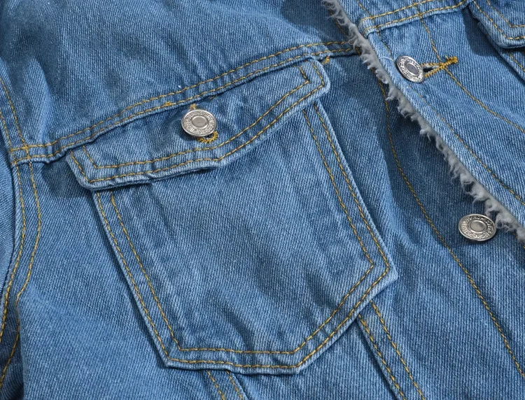 Men's Autumn Winter Solid Casual Jacket Denim Jacket Male Thickened Lamb Fleece Lined Warm Coats for Men Plus Size S-6XL