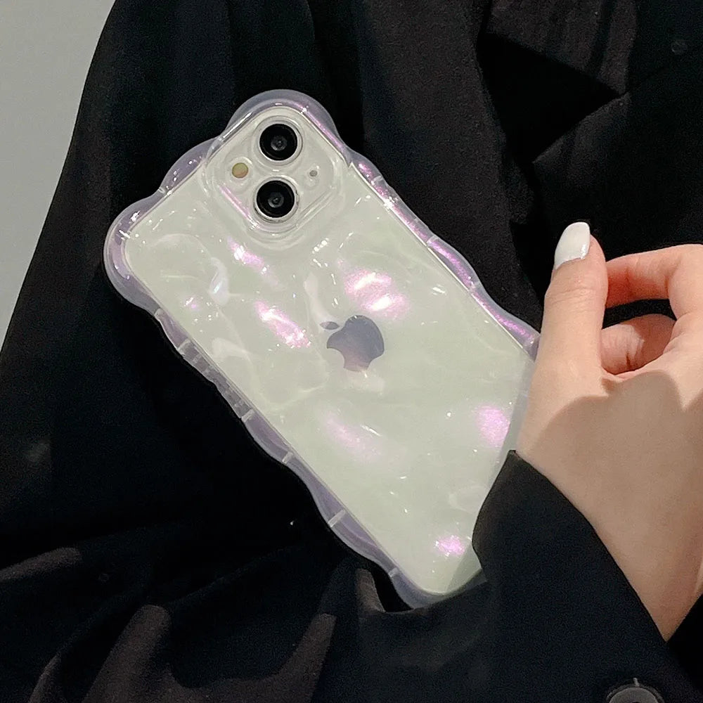 Transparent Bubbles Shape Curly capa for iPhone 13 14 12 Pro Max 11 16 Pro 15 Plus Case Glitter Shockproof Bumper Cover Soft