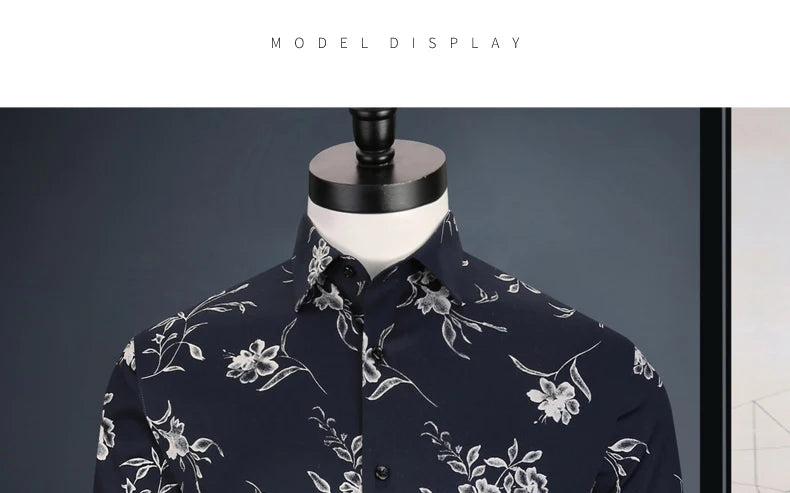 Men Long Sleeve Floral Print Shirt Brand Casual Fashion Button Up Printed Flower Shirts Dress Men Slim Fit Thin Clothing