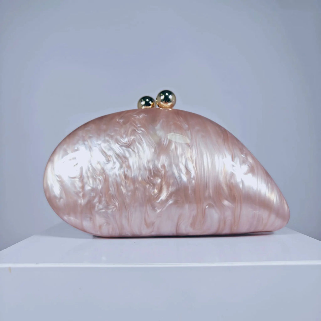 2024 New Hot Sale Acrylic Shell Shape Clutch Bag Women Designer Evening Party Cute Pearl Egg Purse Blue Handbag Wholesale