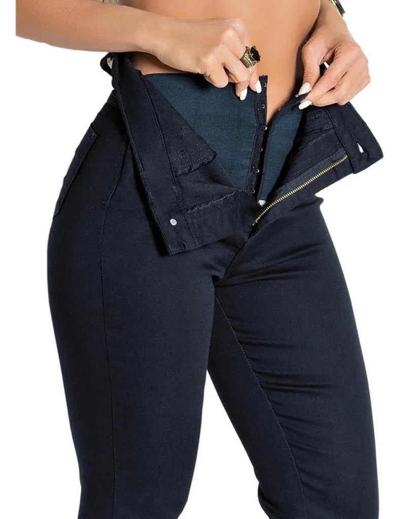 Women Jeans High Waist With Super Lipo Spandex Tummy Squeeze Slimming Waist Tight Denim Pants With Zipped