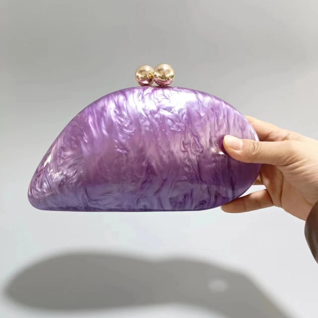 2024 New Hot Sale Acrylic Shell Shape Clutch Bag Women Designer Evening Party Cute Pearl Egg Purse Blue Handbag Wholesale