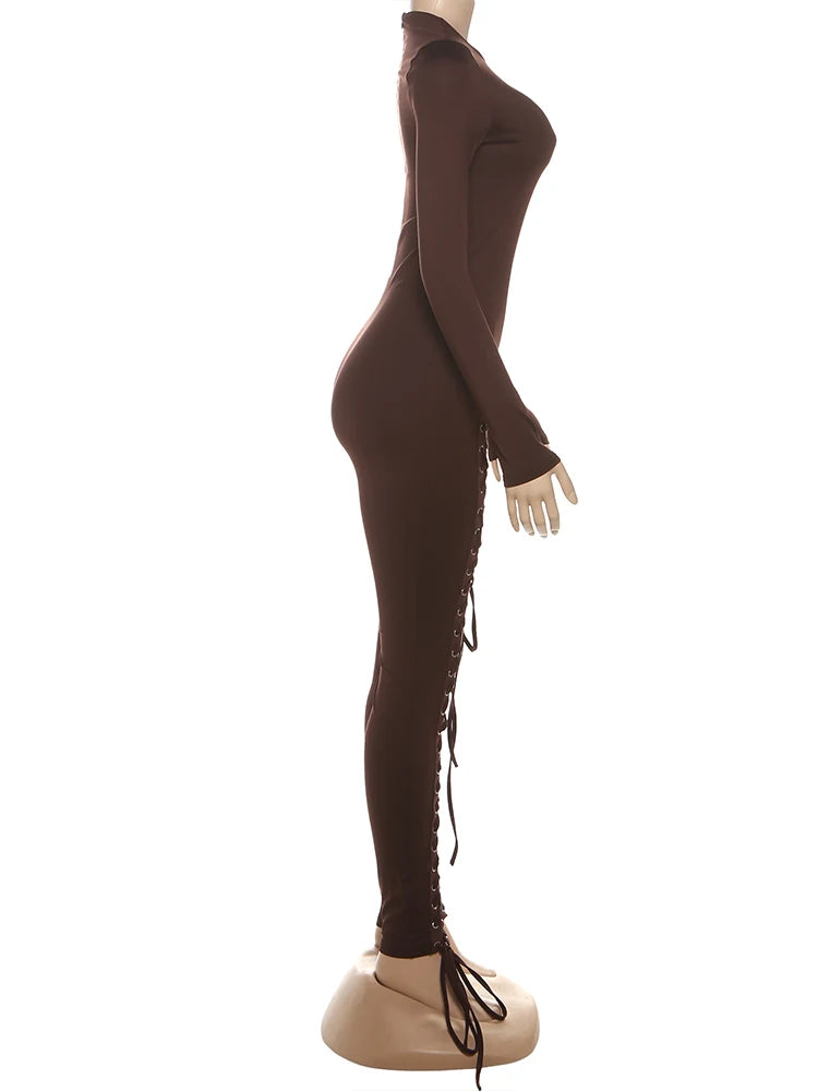 Nibber Women’s Cross‑Bandage Tassel Jumpsuit