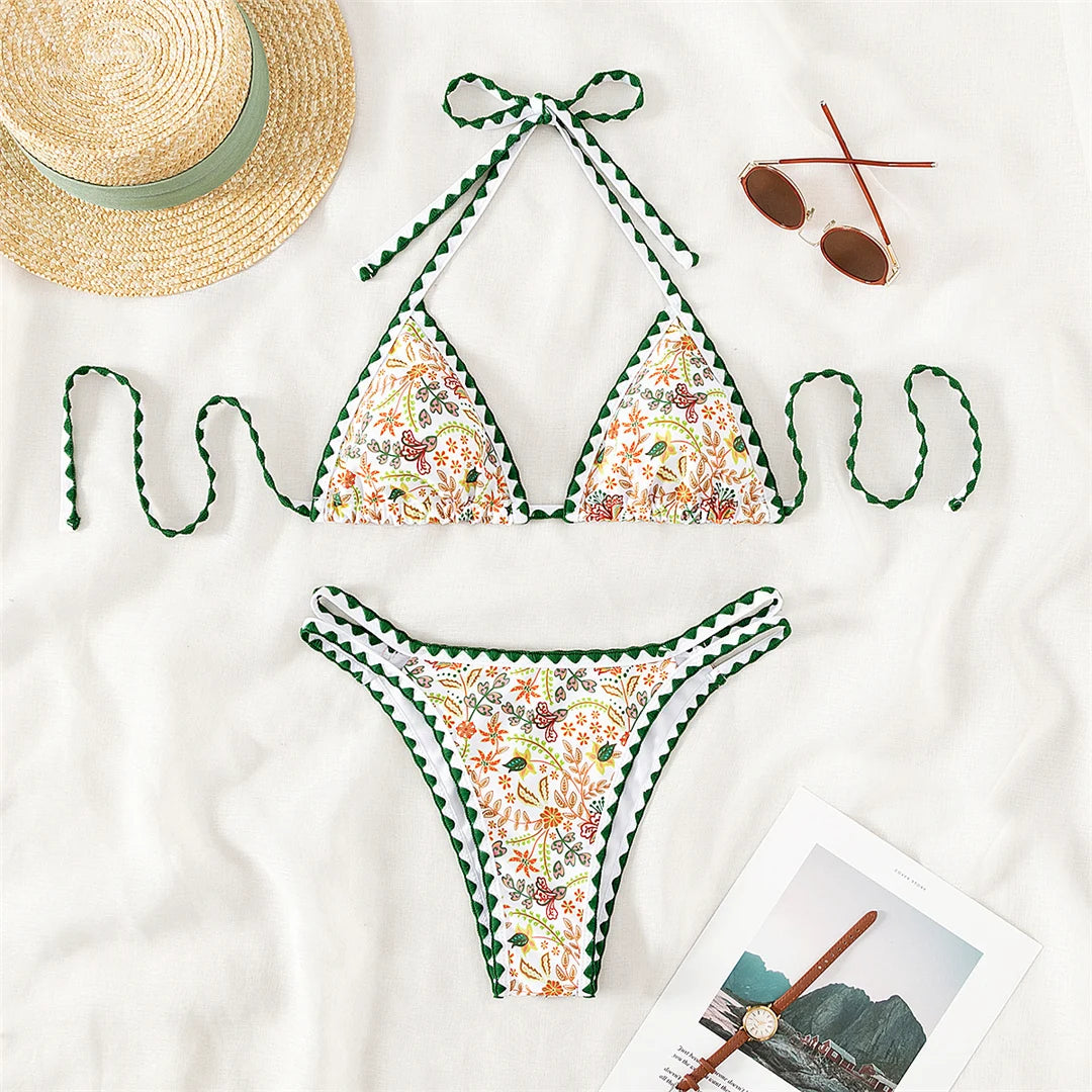 Flower Print Halter Brazilian Bikini