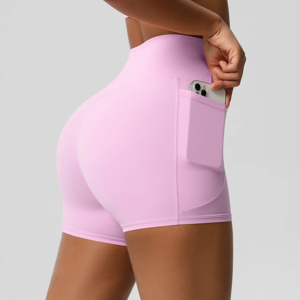 Women’s Seamless High Waist Sports Shorts with Pockets