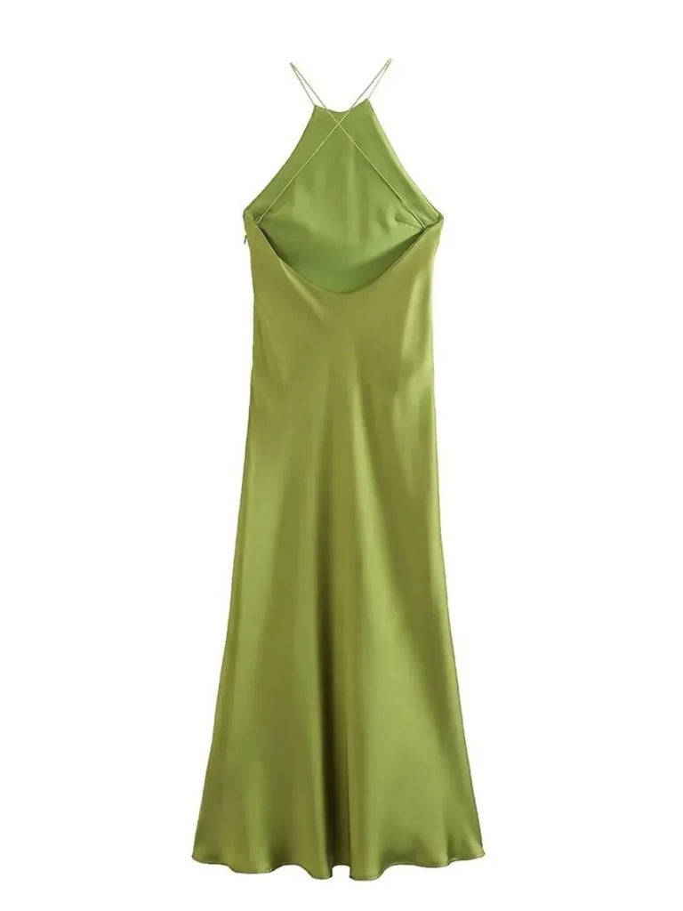 New Spring Summer Women's Maxi Dress Satin Feeling Sleeveless Dress Fashion Style Banquet Sexy Dresses Evening Female Clothing