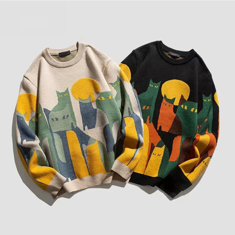 Harajuku Cat Print Sweater