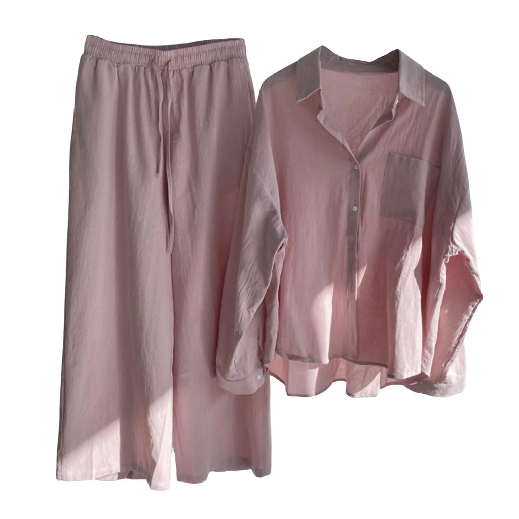 Sprind Summer Cotton Linen Women's 2 Piece Sets Outfits Printed Elegant Casual Plus Size Matching Set Women's Suit Blouse Pants