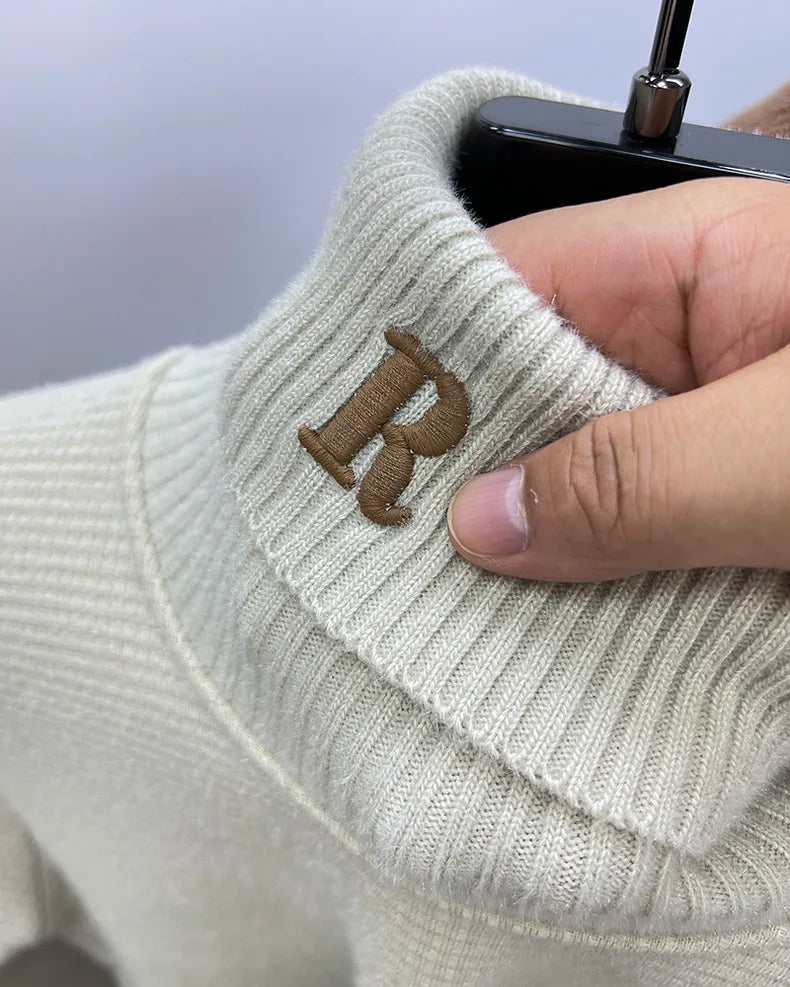 Luxury High‑Neck R‑Embroidery Sweater