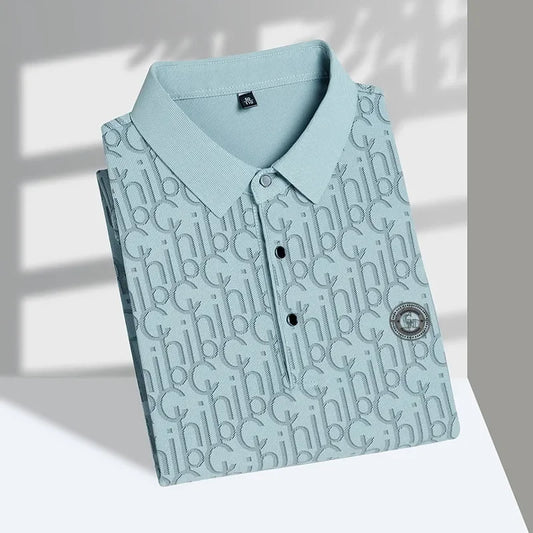 New Men's Business Casual Short Sleeved Shirt with Badge Solid Color Polo Shirt Fashionable Breathable Comfortable Versatile Top
