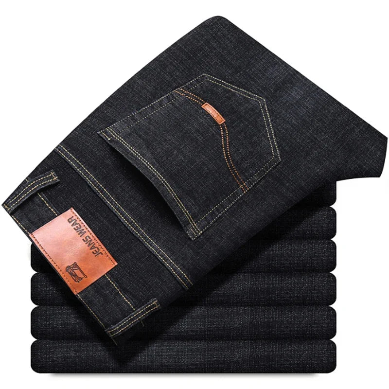Straight‑Leg Micro‑Elastic Jeans